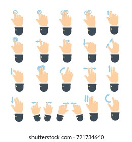 Hand gestures set. Hand in suit showing techno gestures as swipe, drag and click.
