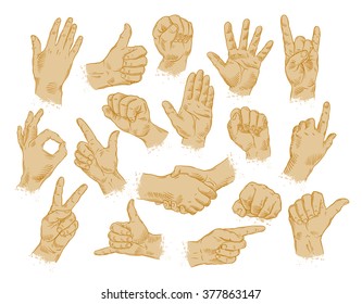 hand gestures. set of vector symbols and icons