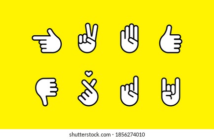 Hand gestures and sign language line icon set. Vector on isolated background. EPS 10