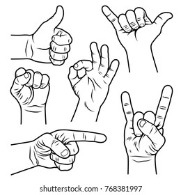 Hand gestures and signs. Hand drawn vector illustration