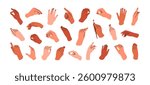 Hand gestures, signs, poses, actions set. Fingers holding, pointing, touching, grabbing, gripping and taking something in different positions. Flat vector illustration isolated on white background