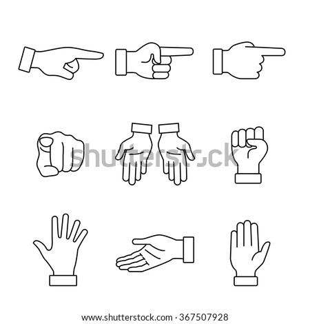 Hand gestures signs set. Thin line art icons. Linear style illustrations isolated on white.