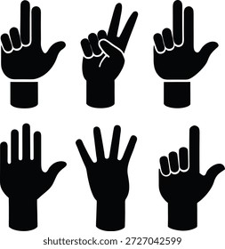 Conjunto de iconos de silueta de gestos de mano - Vector que cuenta las señales de los dedos y los símbolos de comunicación