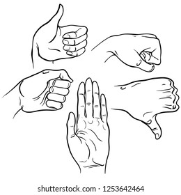 Hand gestures sketches set. Vector hand drawn illustration. Isolated