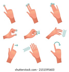 Hand gestures smartphone gadget isolated set collection. Vector flat graphic design element