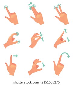 Hand gestures for smartphone isolated set. Vector cartoon design element illustration