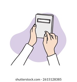 Hand gestures tapping the calculator. Vector design illustration related to payment, finance, and credit payment