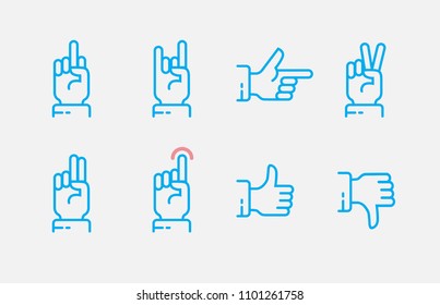 Hand gestures thin line icon set. Vector touch screen gestures icons in thin line style