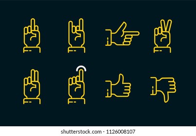 Hand gestures thin line icon set in dark colors. Vector touch screen gestures icons in thin line style.