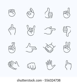 Hand gestures thin line icon set