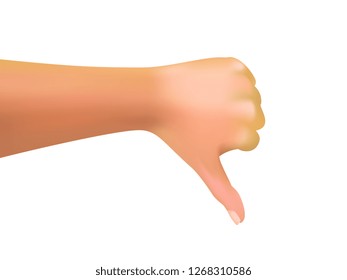 Hand Gestures, Thumbs Down, Gradient Mesh Realistic Vector Illustration