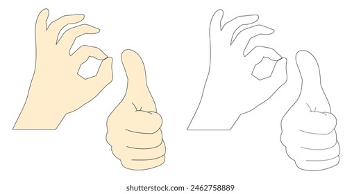 Hand gestures. Thumbs up. Ok. I'm fine. Everything is great. Vector illustration