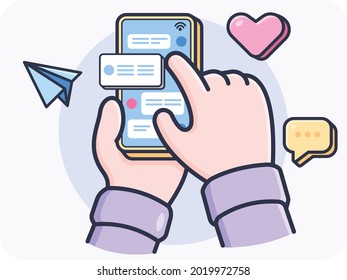 Hand gestures using social media, Chatting via a chat application, sending a message, icon, logo, vector design, isolated background. 