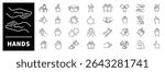 Hand gestures vector icons collection. Thin line icons related to hand gestures and sign language. Hand gestures vector icons in line style