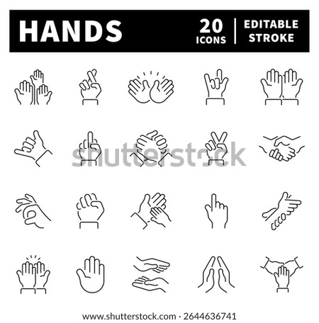Hand gestures vector icons collection. Thin line icons related to hand gestures and sign language. Hand gestures vector icons in line style
