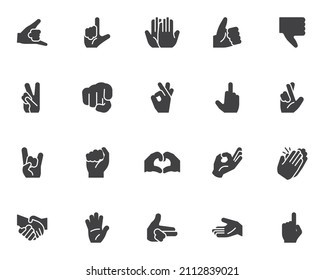 Hand gestures vector icons set, modern solid symbol collection, filled style pictogram pack. Signs logo illustration. Set includes icons as clapping hands gesture, crossed fingers, feedback, handshake