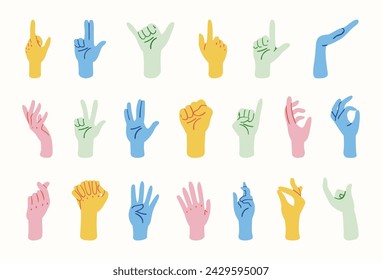 Hand Gestures Vector Illustration in Flat Style