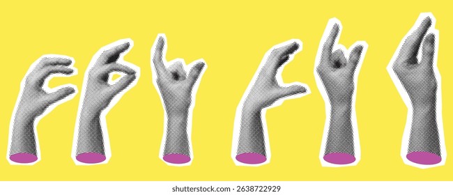 Hand Gestures Vector Illustration on Yellow Background.