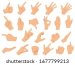 Hand gestures. Vector illustration set, counting fingers. Gesture palm, pointing hand, communication language, pose and gesturing