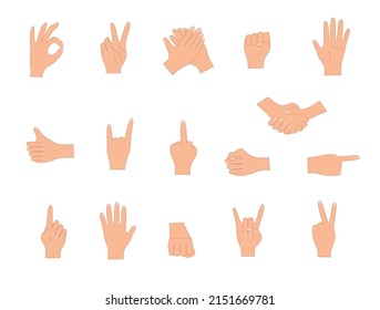 Gestos manuales, conjunto de ilustraciones vectoriales de iconos de varias señales manuales
