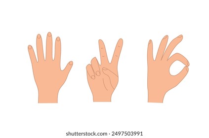 Handgesten, Vektorgrafik von Symbolen verschiedener Handzeichen.