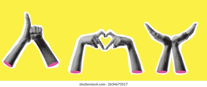 Hand Gestures Vector Set on Yellow Background