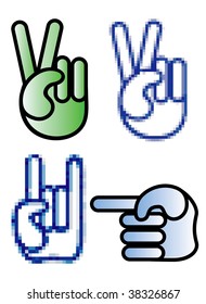 Hand gestures - victory, showing direction and horn vector.