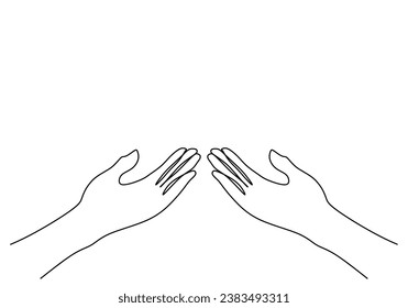 Hand gestures welcome in continuous one line art drawing. Single outline open gesture. Vector illustration isolated. Minimalist design handdrawn.