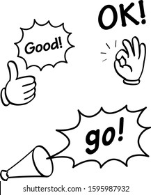 Hand gestures and words,cheering icon set