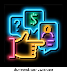 hand gesturing on human profile neon light sign vector. Glowing bright icon hand gesturing on human profile sign. transparent symbol illustration