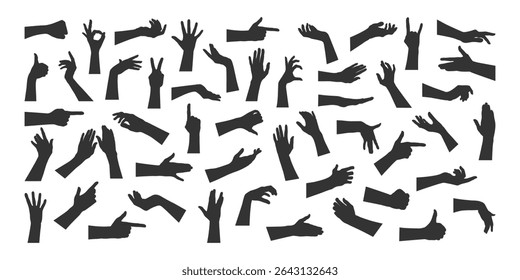 Hand gesturing silhouettes. Set of different hand gestures. Vector illustration