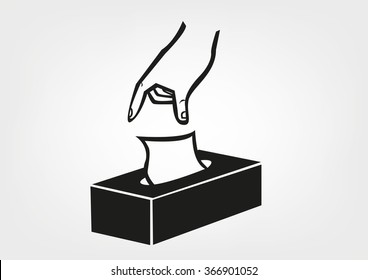 Hand Gets A Tissue From A Box. Editable Clip Art.