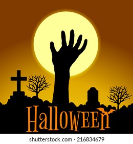 Hand ghosts rising from the grave on Halloween.