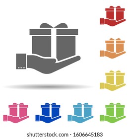 Hand, gift, altruism in multi color style icon. Simple glyph, flat vector of business icons for ui and ux, website or mobile application