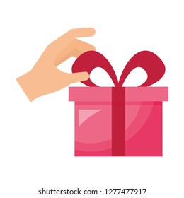 hand with gift box bow decoration