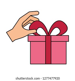 hand with gift box bow decoration