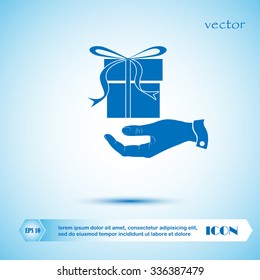 hand and gift, box, flat, vector,