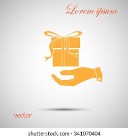 hand and gift, box, flat, vector,