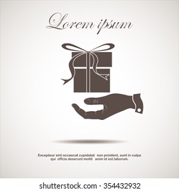 hand and gift, box, flat, vector,