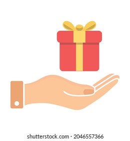 Mano con vector de icono aislado de caja de regalo.