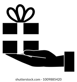 hand with gift box present icon