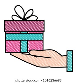 hand with gift box present icon