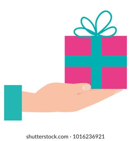 hand with gift box present icon