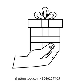 hand with gift box present icon