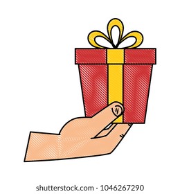 hand with gift box present icon