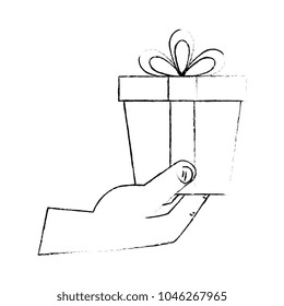 hand with gift box present icon