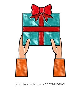 hand with gift box present icon