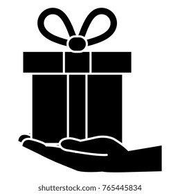 hand with gift box present icon