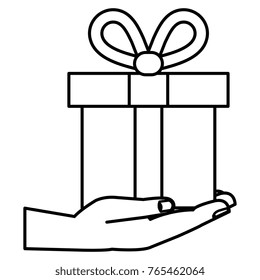 hand with gift box present icon