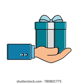 hand with gift box present icon
